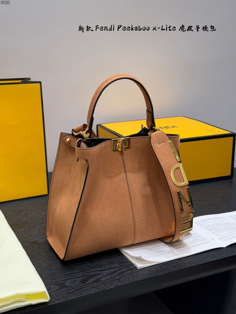 Fendi Peekaboo X-Lite Suede Tote Bag