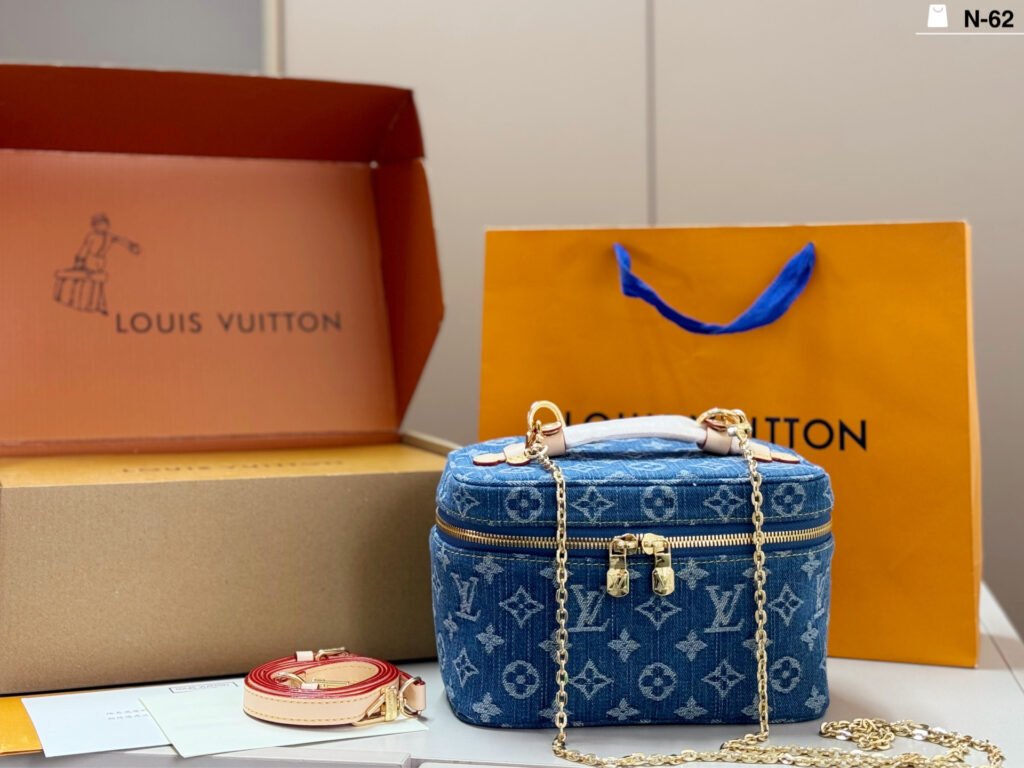 (Chip Version) N-62 Size 20x14 Double Box Packaging LV Vanity Denim Makeup Bag
