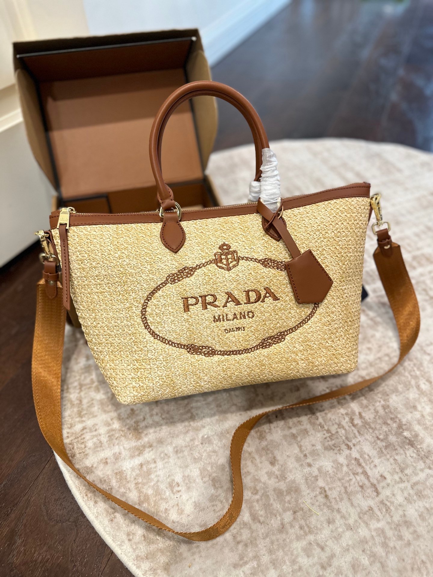 No box, size 27*22 Prada woven tote bag