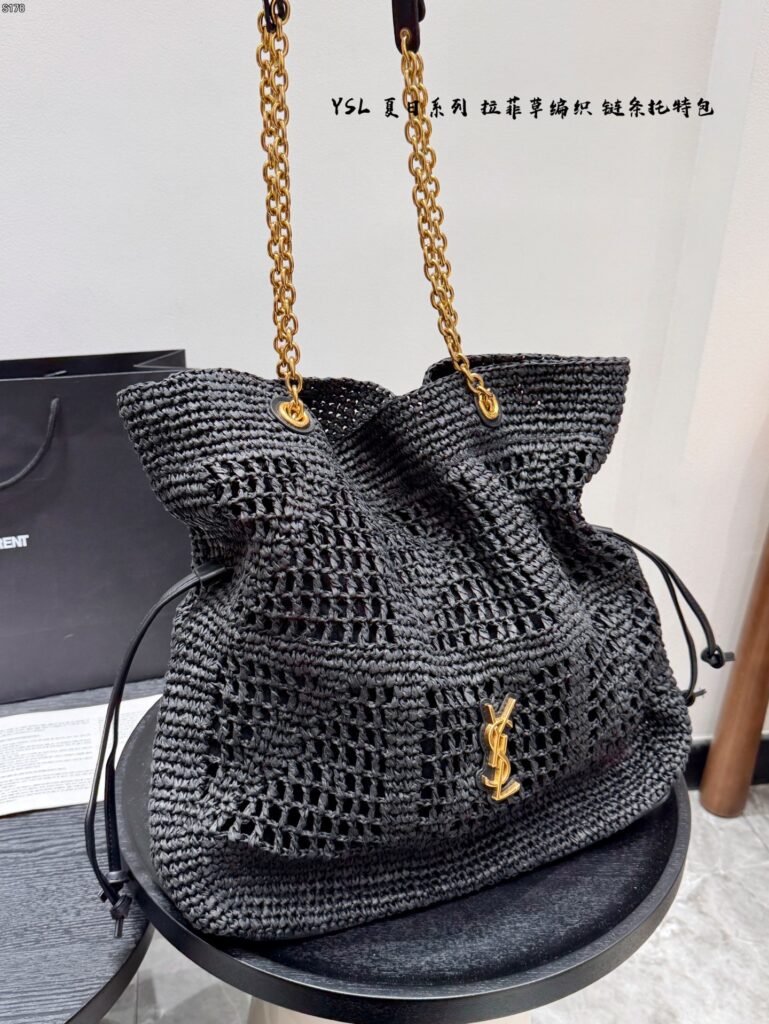 Saint Laurent Jamie Large Pochon — Woven Straw
