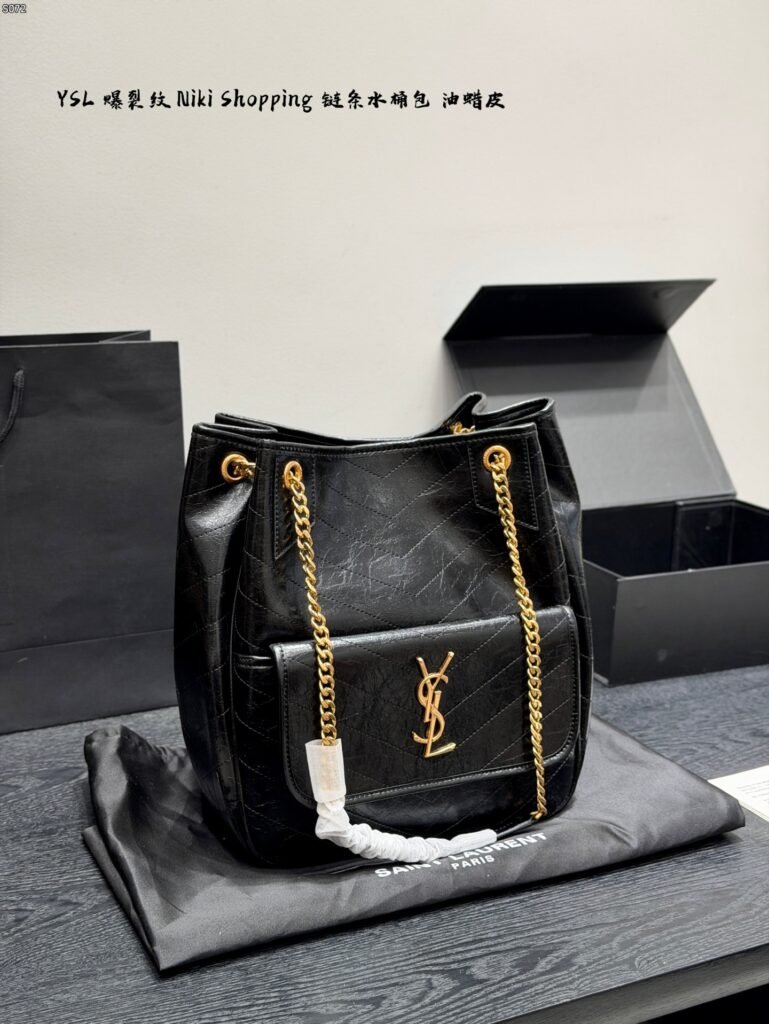 Saint Laurent Niki Shopping Messenger — Cracked Calfskin