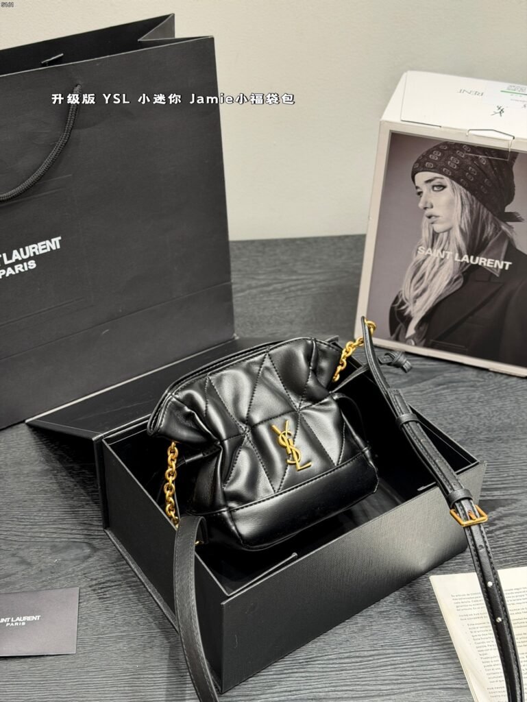 Saint Laurent Jamie Mini Pochon — Gold YSL Logo
